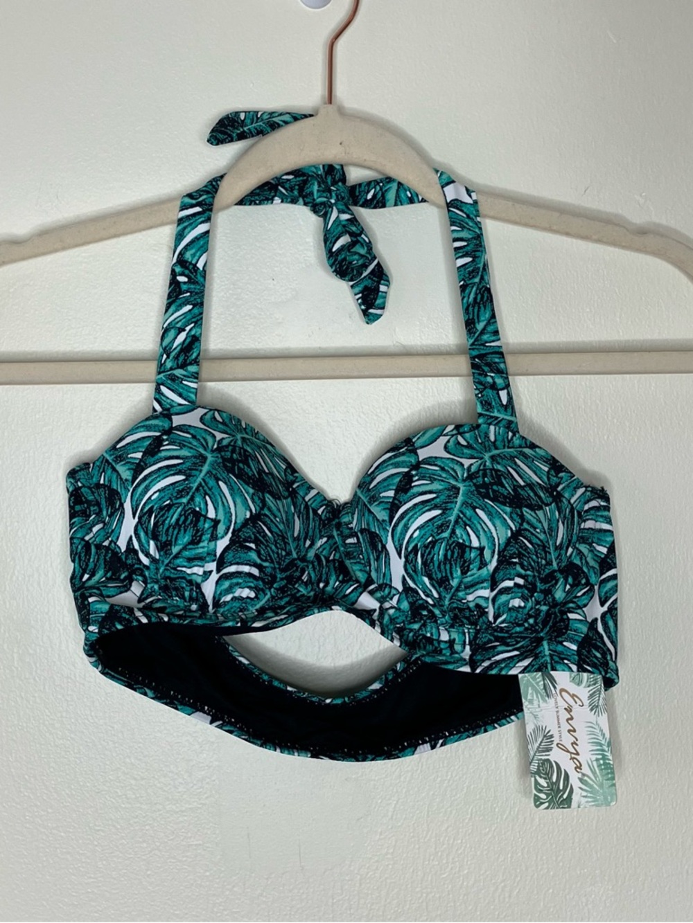 NWT Envya palm leaf halter bikini top XS